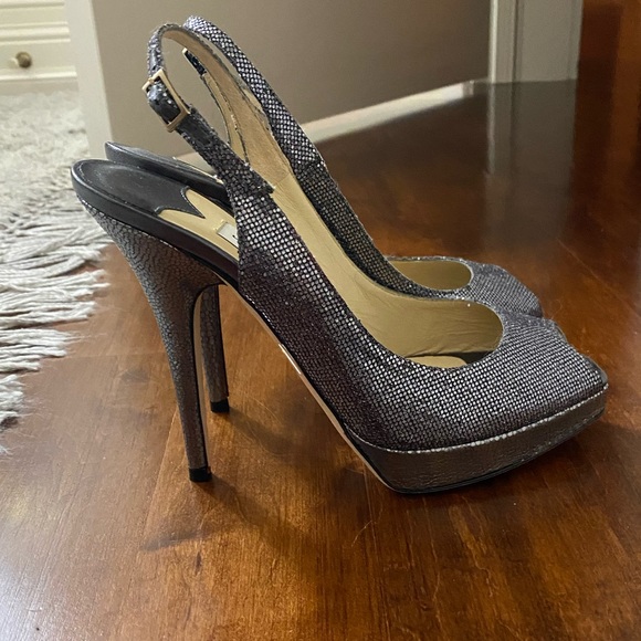 Grey sparkly open toe sling back Jimmy Choo high heels - Picture 6 of 9